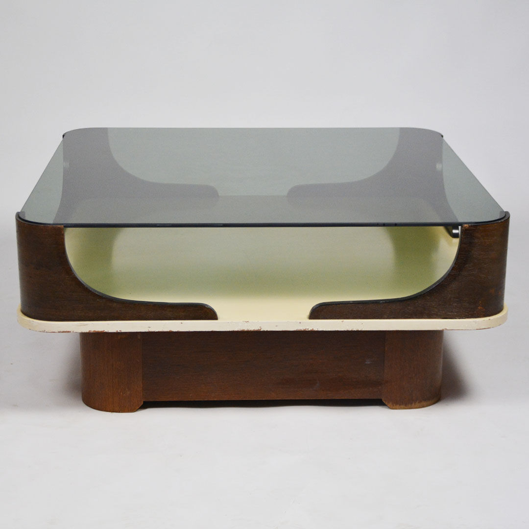 Table basse en verre fumé années 70