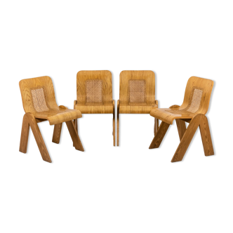 Série de quatre chaises en contreplaqué, Gigi Sabadin, années 1970