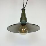 Industrial petrol enamel military pendant lamp with cast aluminium top, 1960s