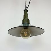 Industrial petrol enamel military pendant lamp with cast aluminium top, 1960s