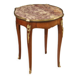 Table d'appoint française en bois avec plateau en marbre