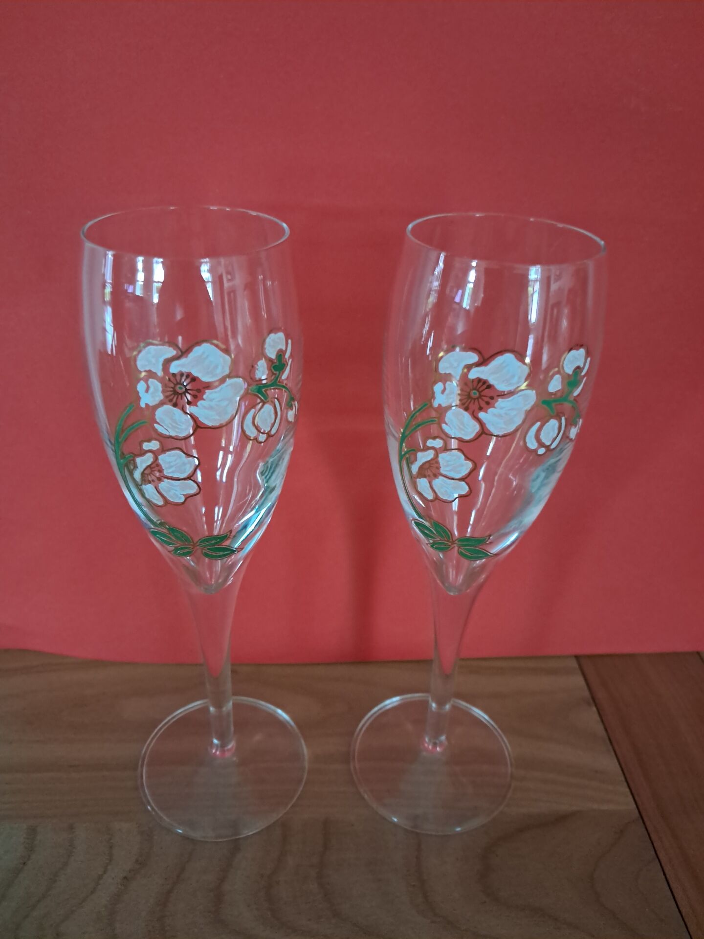 2 champagne flutes Perrier Jouet from the 1980s