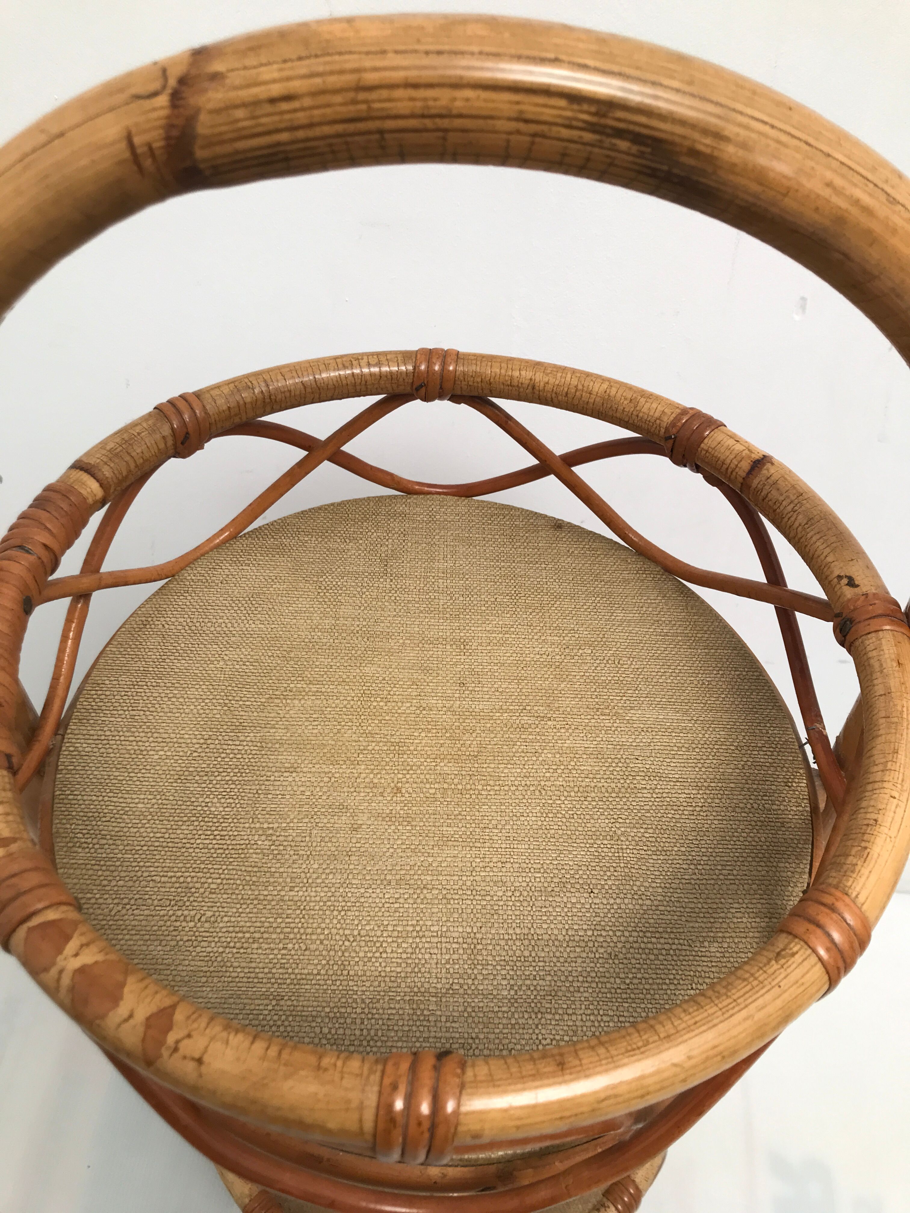 Desserte bar ronde en rotin osier vintage 1960