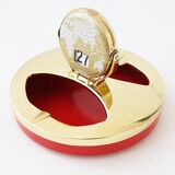 Vintage 1950s brass gold-plated globe perpetual calendar ashtray.