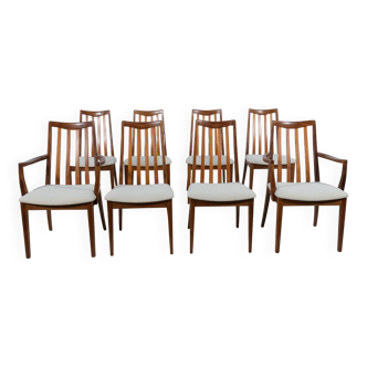 Chaises de salle à manger en teck et tissu du milieu du siècle par Leslie Dandy pour G-Plan, années 1960, lot de 8