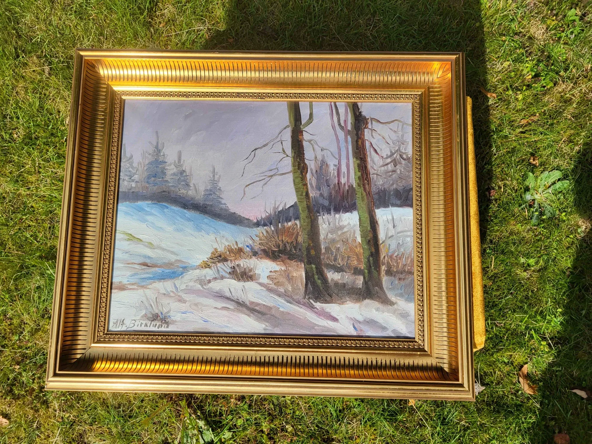 Vintage Winter Landscape with Birch Trees Oil Painting