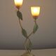 Vintage Italian Double Light Table Lamp Green Leaves Glass Shades