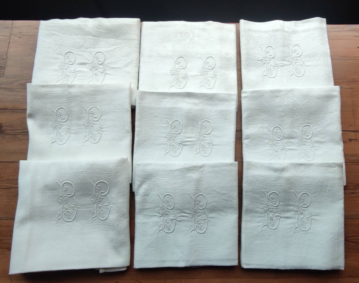 12 old BB monogram table napkins