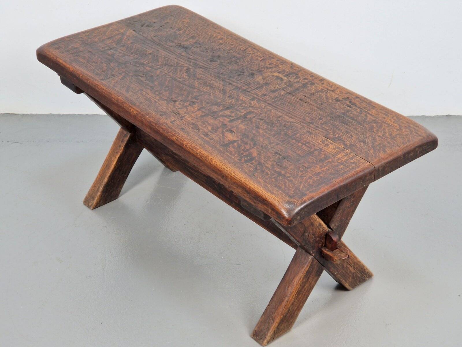 Brutalist Oak Cross Leg Coffee Table, Spain, 1930s