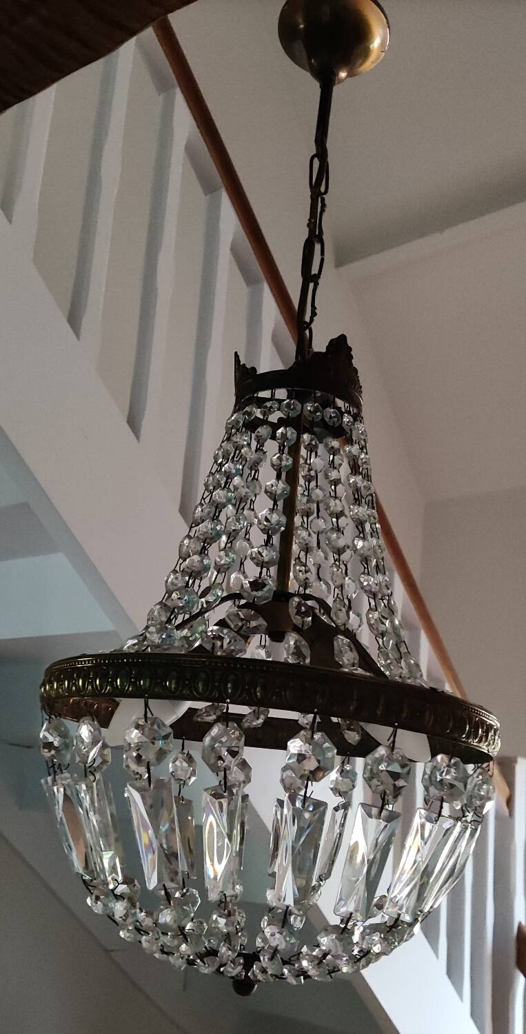 Lustre montgolfière à pampilles ∅ 30 cm laiton