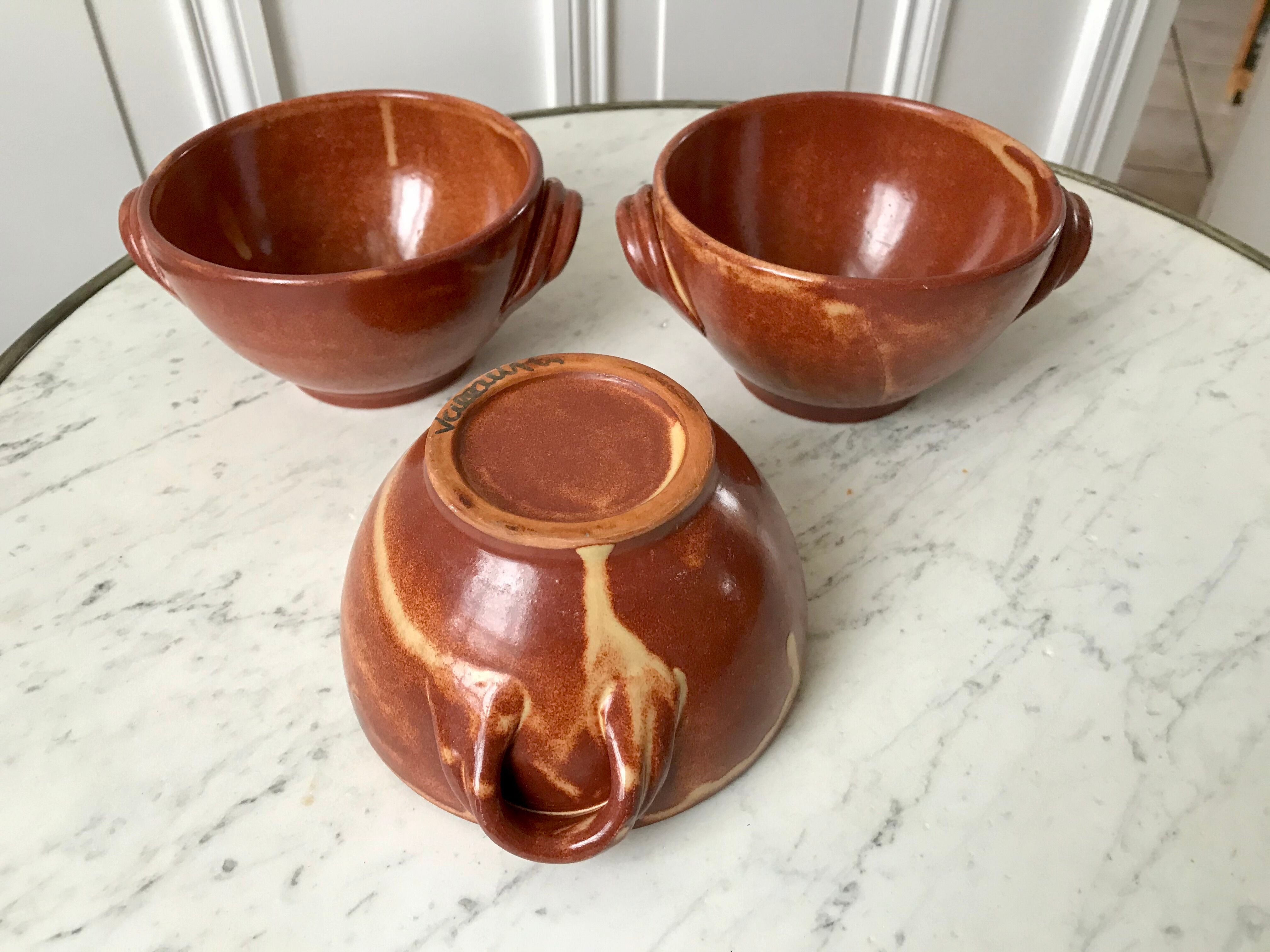 Trio of vallauris stoneware bowls 70s