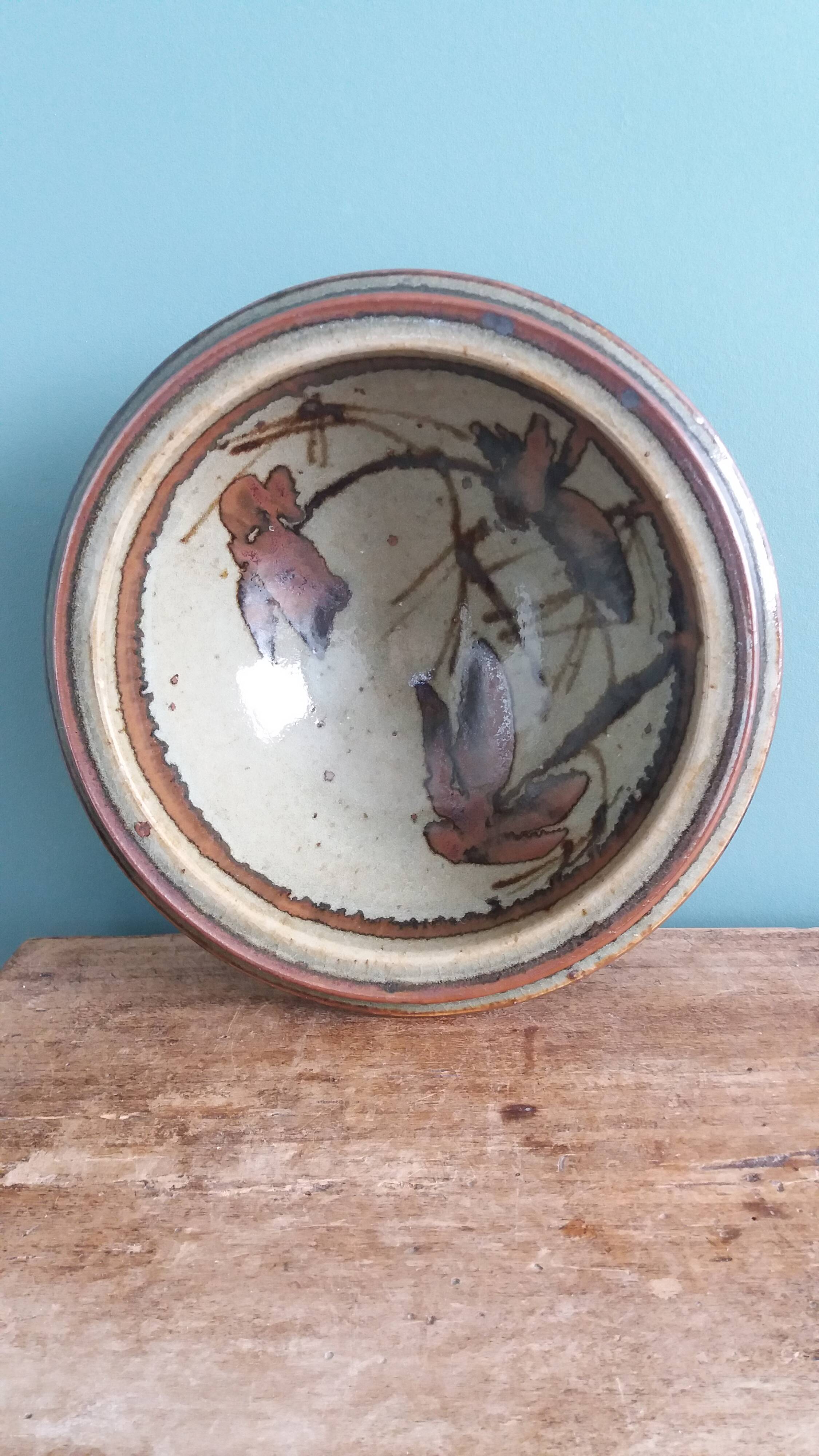 A glazed stoneware trinket dish in the style of Tim Morris or JS Stuart