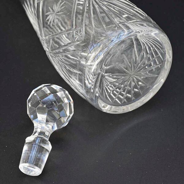 Carafe à liqueur ancienne verre avec bouchon diamant taillé cristal monture argent