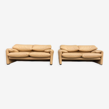 Pair of Cassina Maralunga sofas in original leather