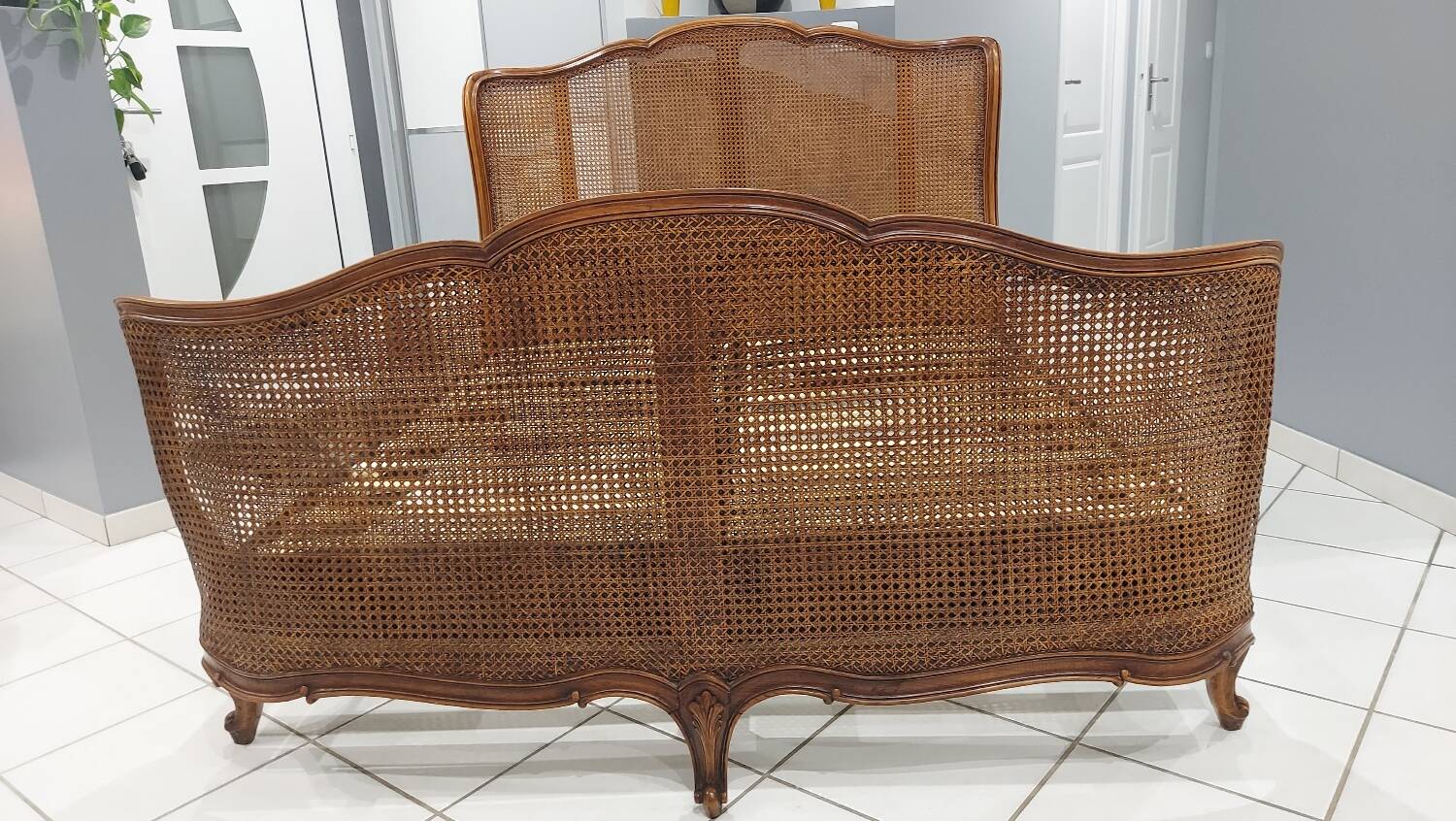 Louis XV style double cane basket bed, mid-20th century
