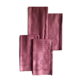 Set of four old damasked towels dyed cyclamen