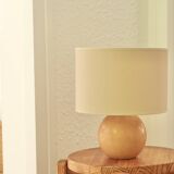 Wooden ball lamp, beige lampshade, 1970s