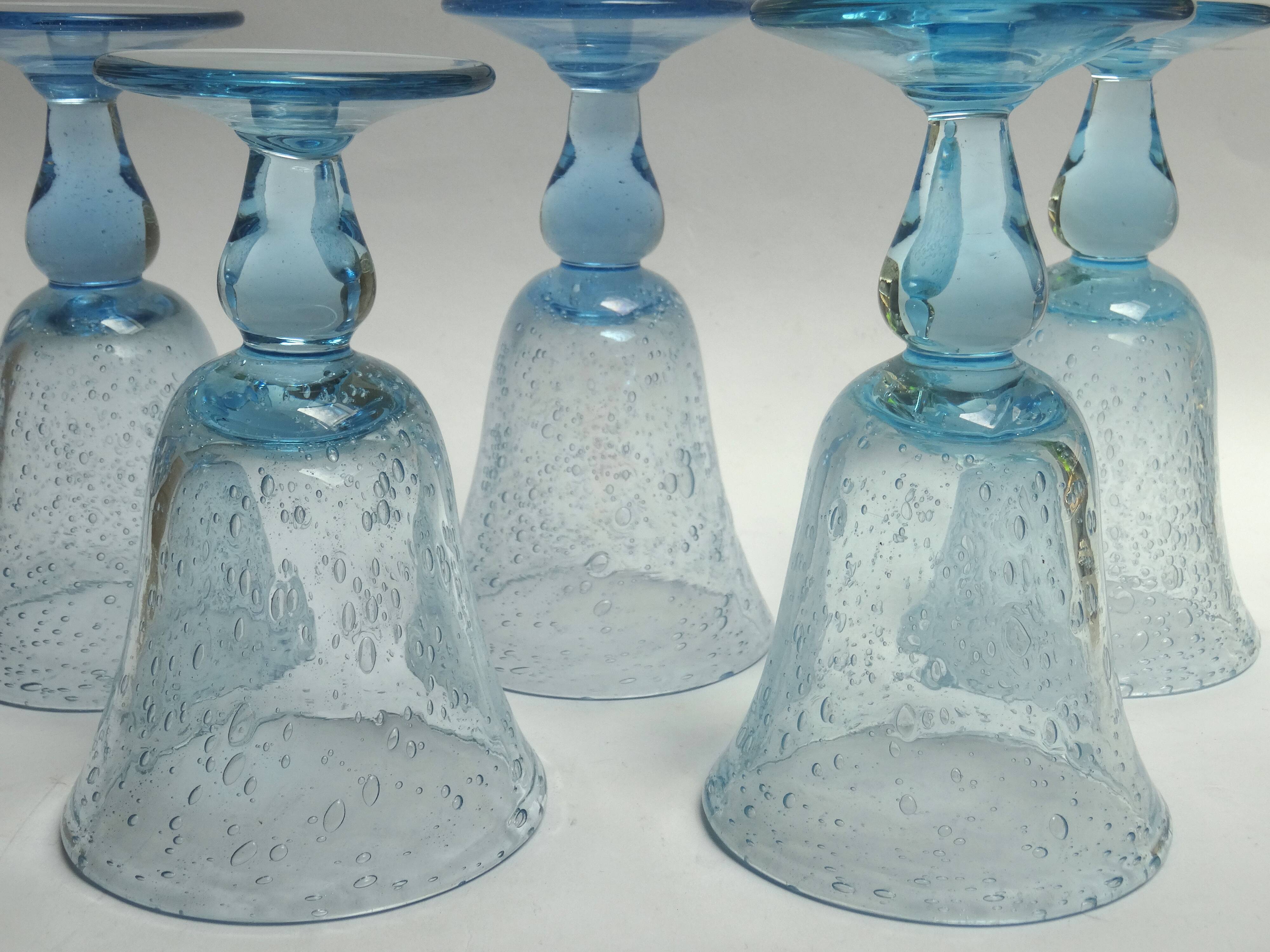 5 glasses with blue Biot stemmed