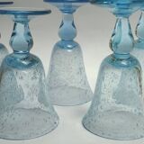 5 glasses with blue Biot stemmed