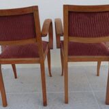 2 Chic 50s Bridge Armchairs Completely Refurbished in Solid Wood with Rust Velvet Seat