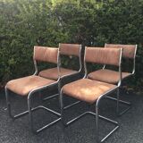 4 chaises acier chromé velours tabac 70