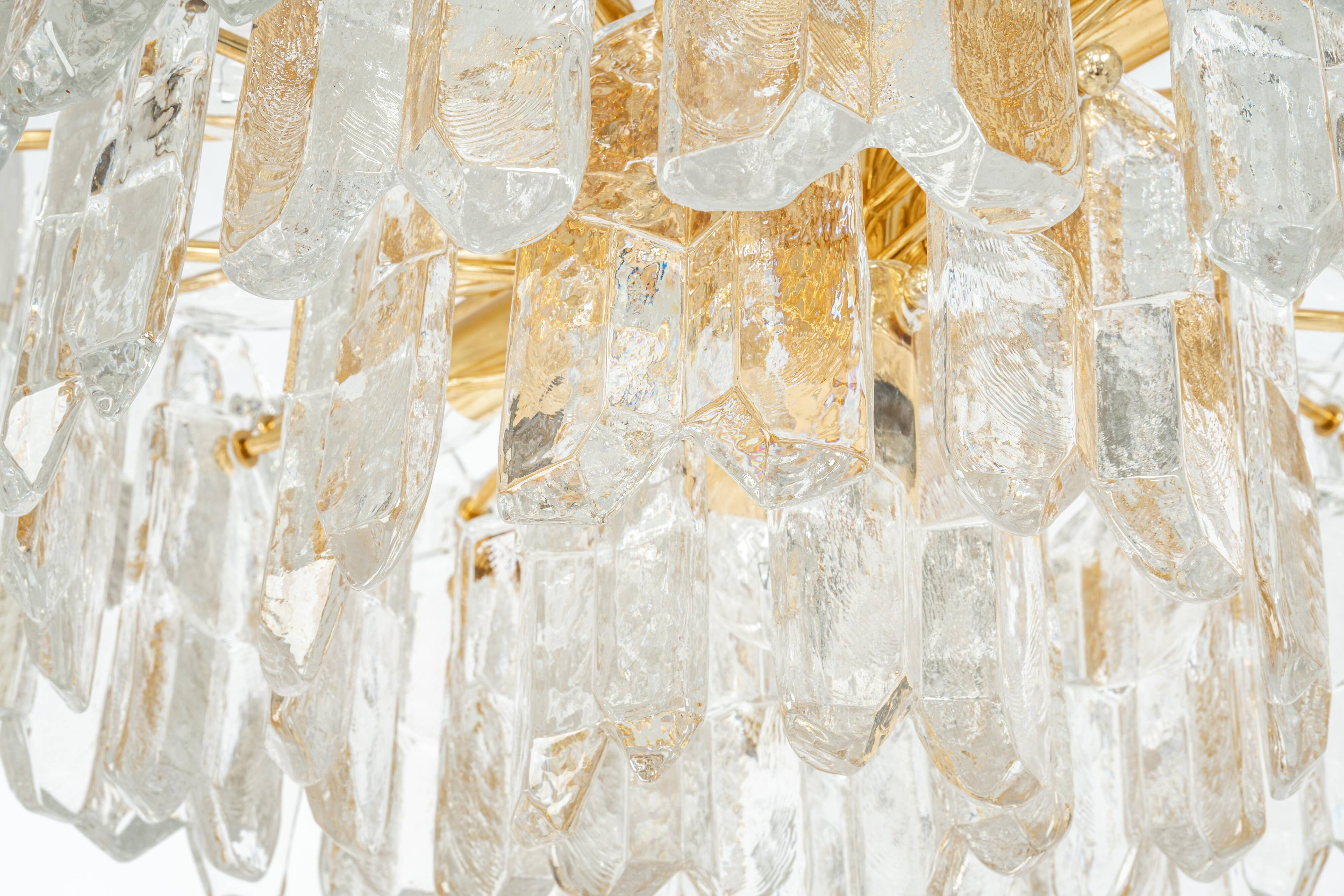 1 of 3 Palazzo chandelier in gilded brass and Murano glass, Kalmar, Austria, 1970s