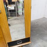 French wardrobe with tapered legs, 3 doors, 1 mirror (27*130), and 1 drawer.