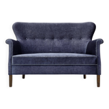 1960s, Danish 2-seater sofa, original blue furniture velour, beech wood.
