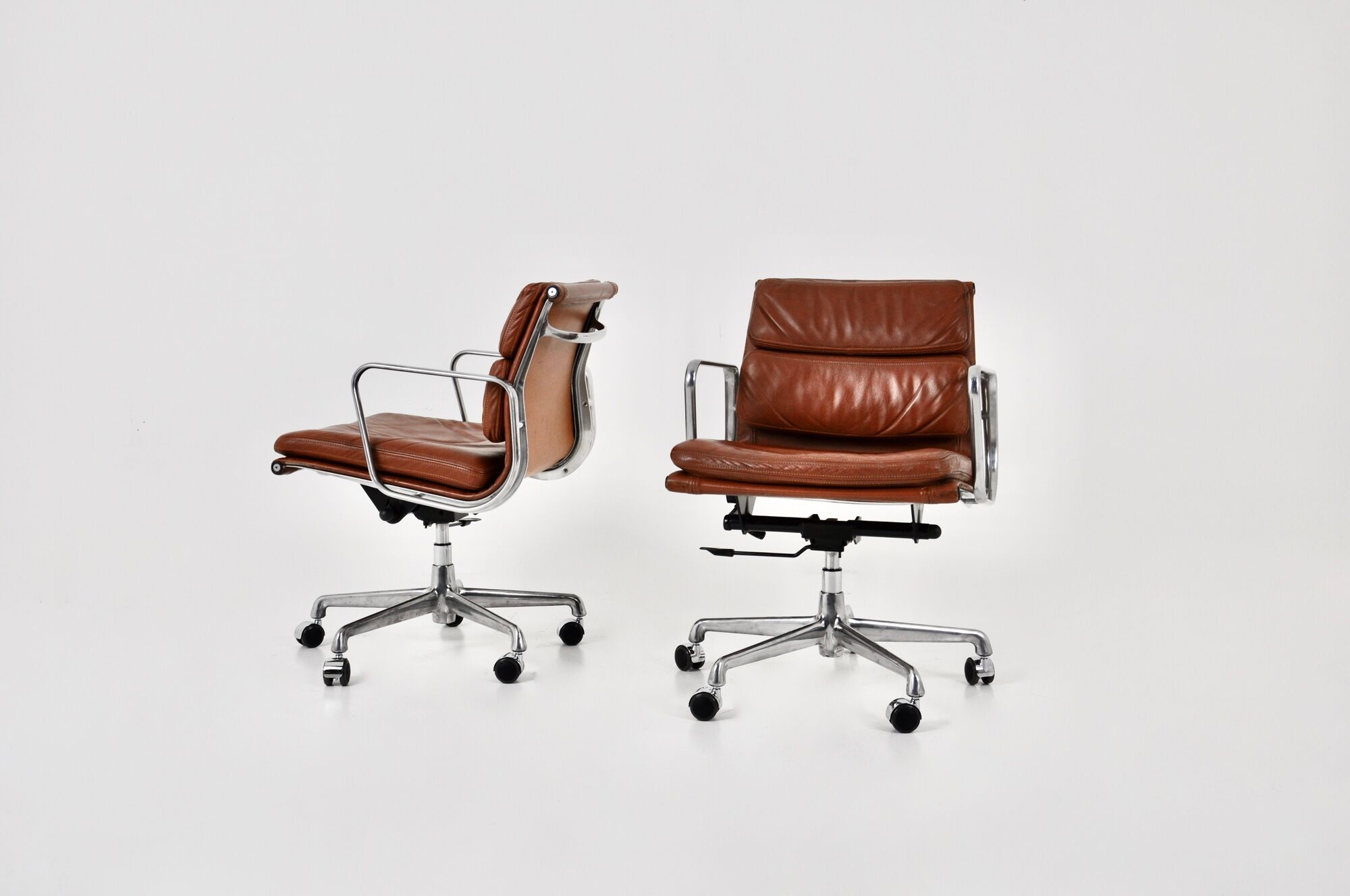 EA 217 Soft Pad Chairs in Cognac Leather by Charles & Ray Eames for ICF, 1970s set of 2