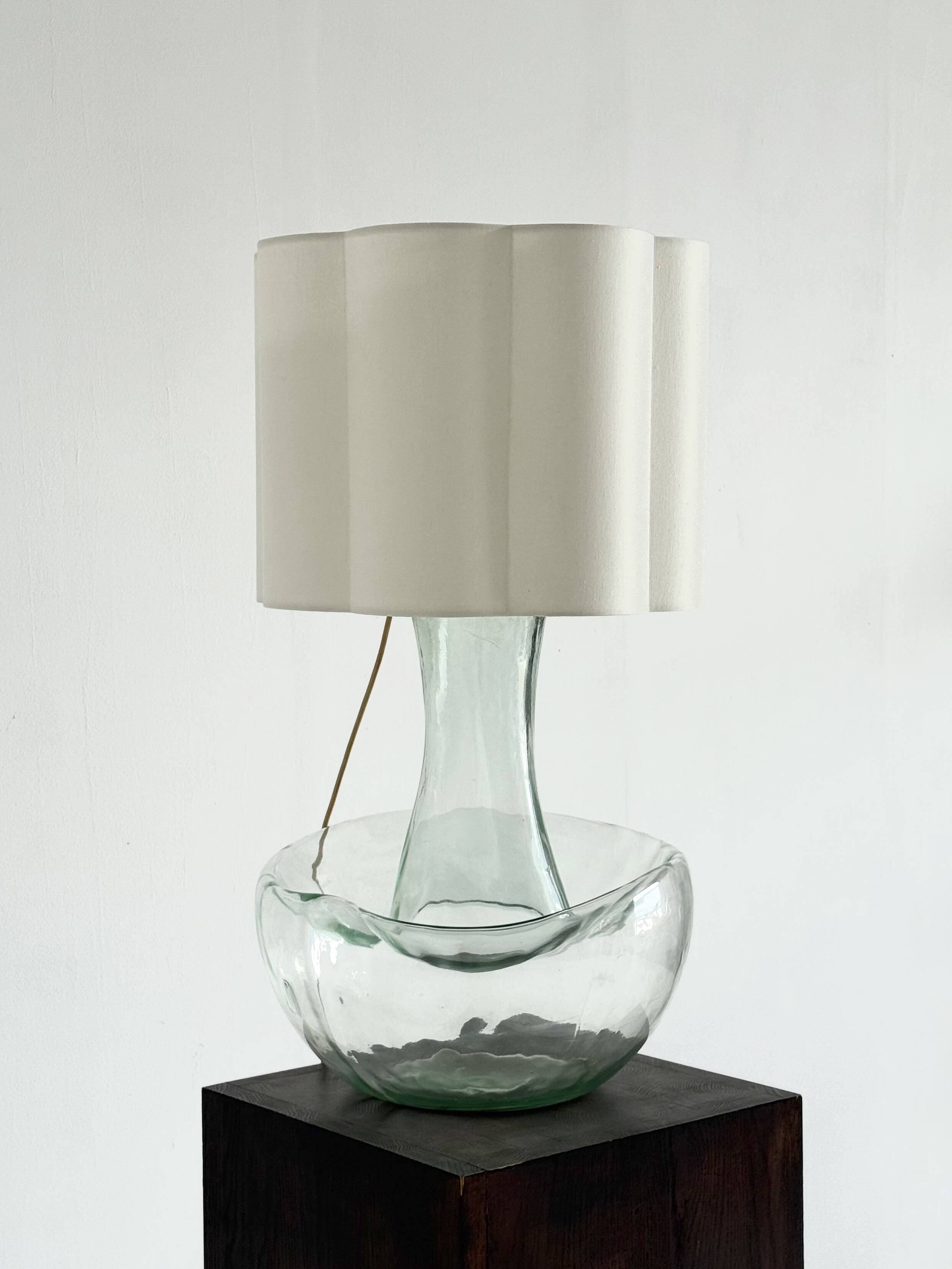 Large vintage table lamp with sculptural glass base