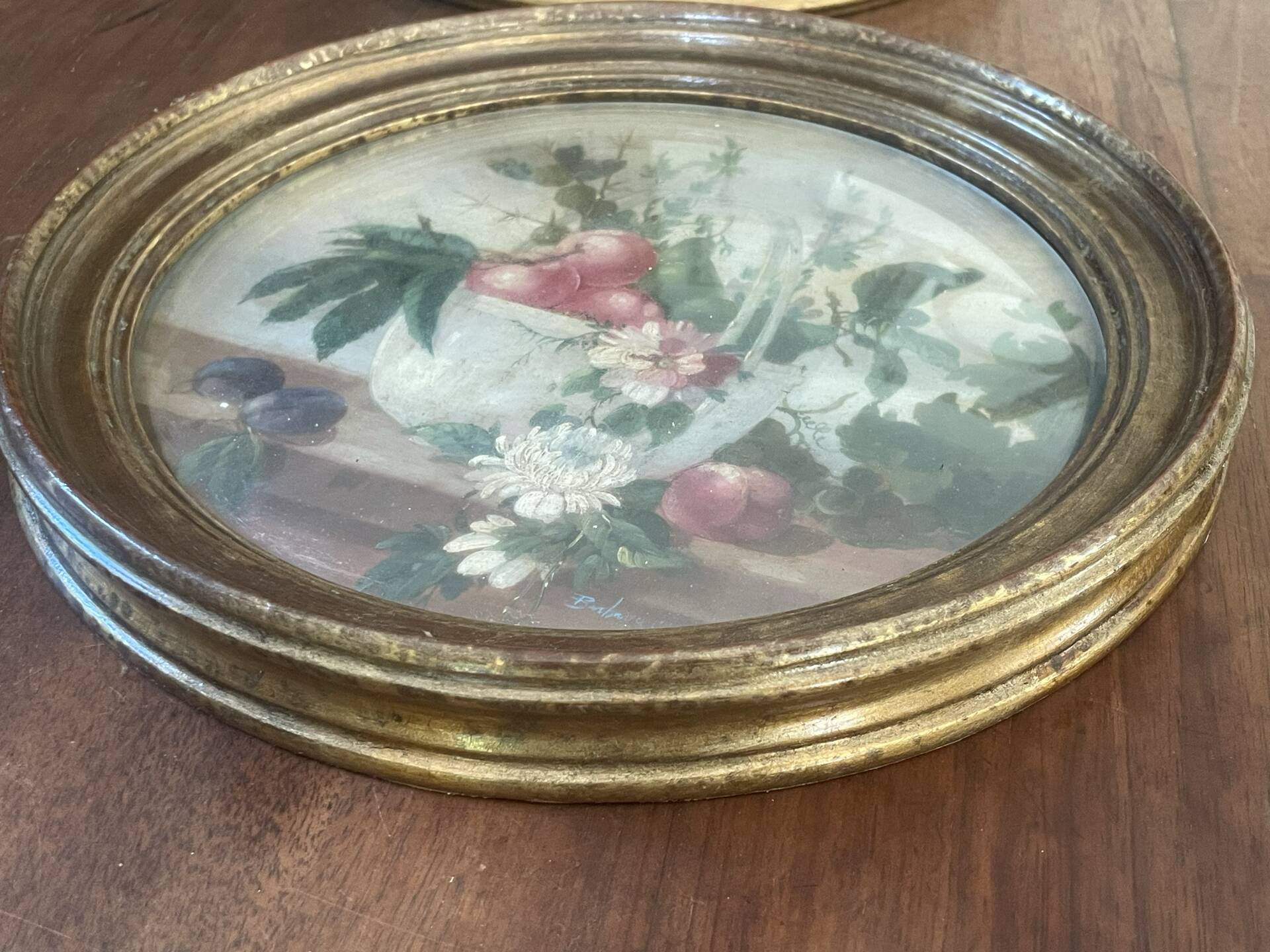 Paire de tableaux, natures mortes fruits et fleurs