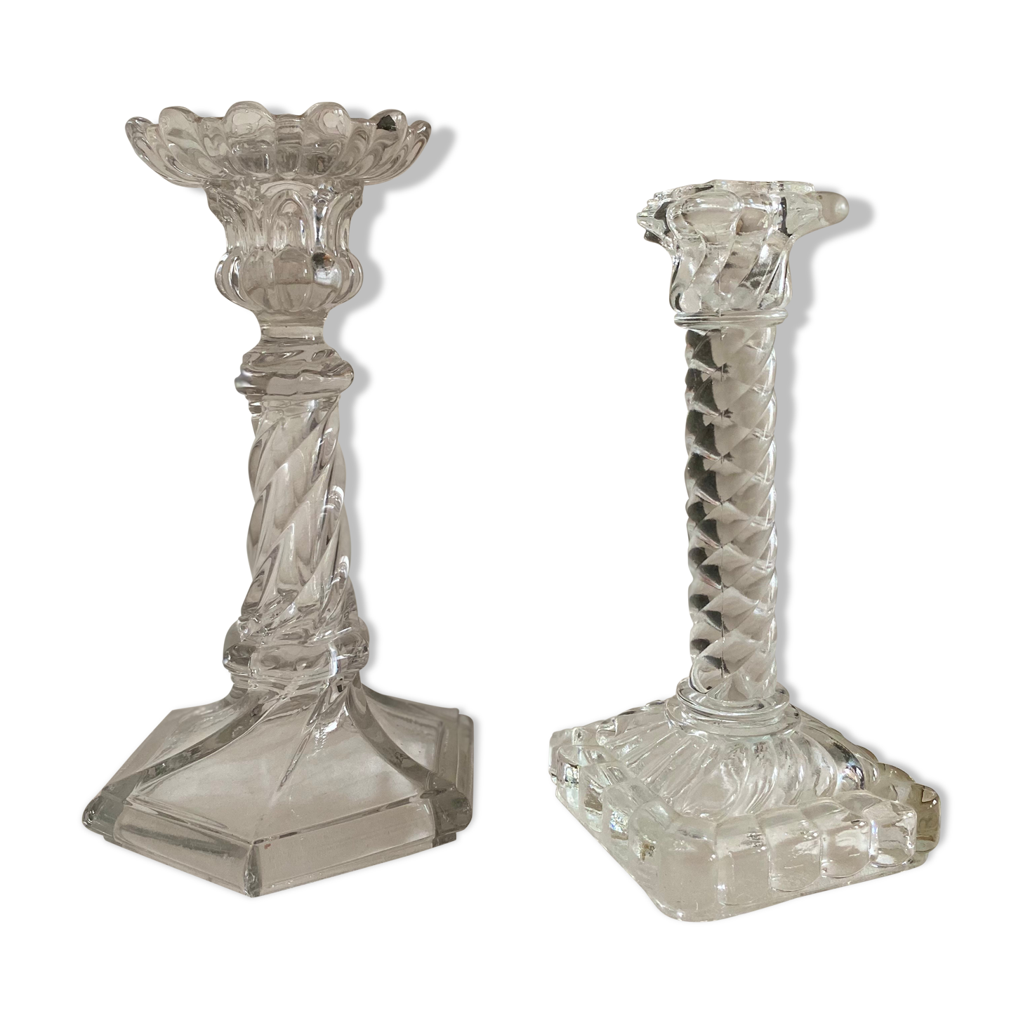 Duo of glass candlesticks