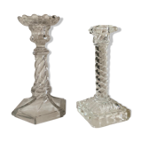 Duo of glass candlesticks