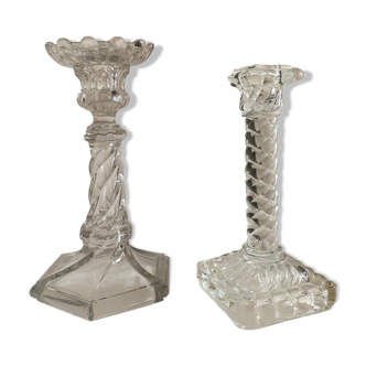 Duo of glass candlesticks