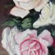 Vintage original floral rose oil painting, signed flower art