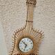 Vintage decorative wall clock Guitar in rattan bohemian style 77 cm - 1970s