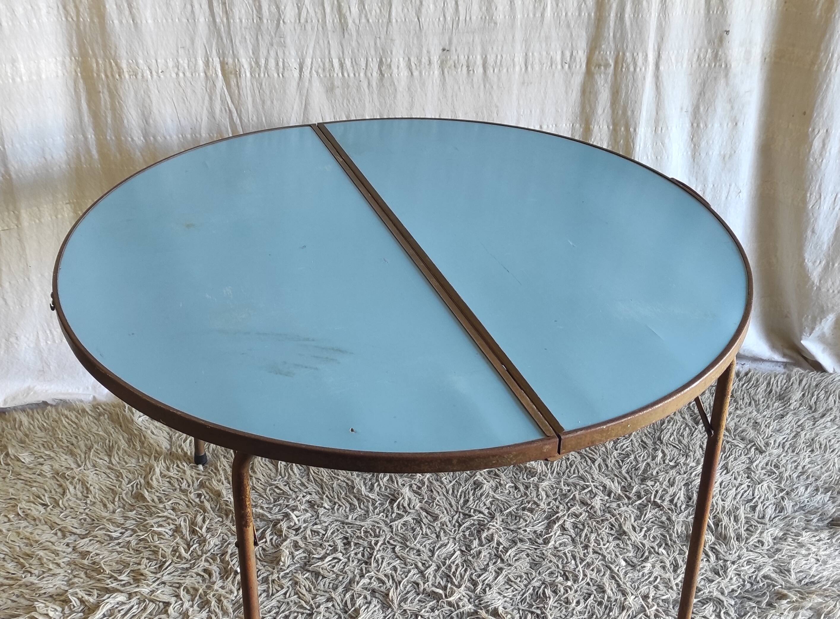 Folding metal and formica table in blue - 1960s/70s