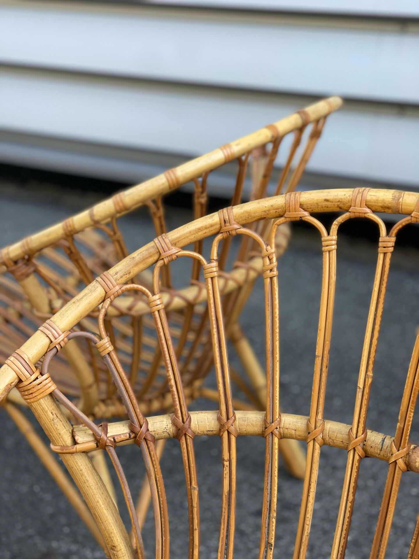 4 Fauteuils de jardin vintage rotin corbeille 1950/ 1960