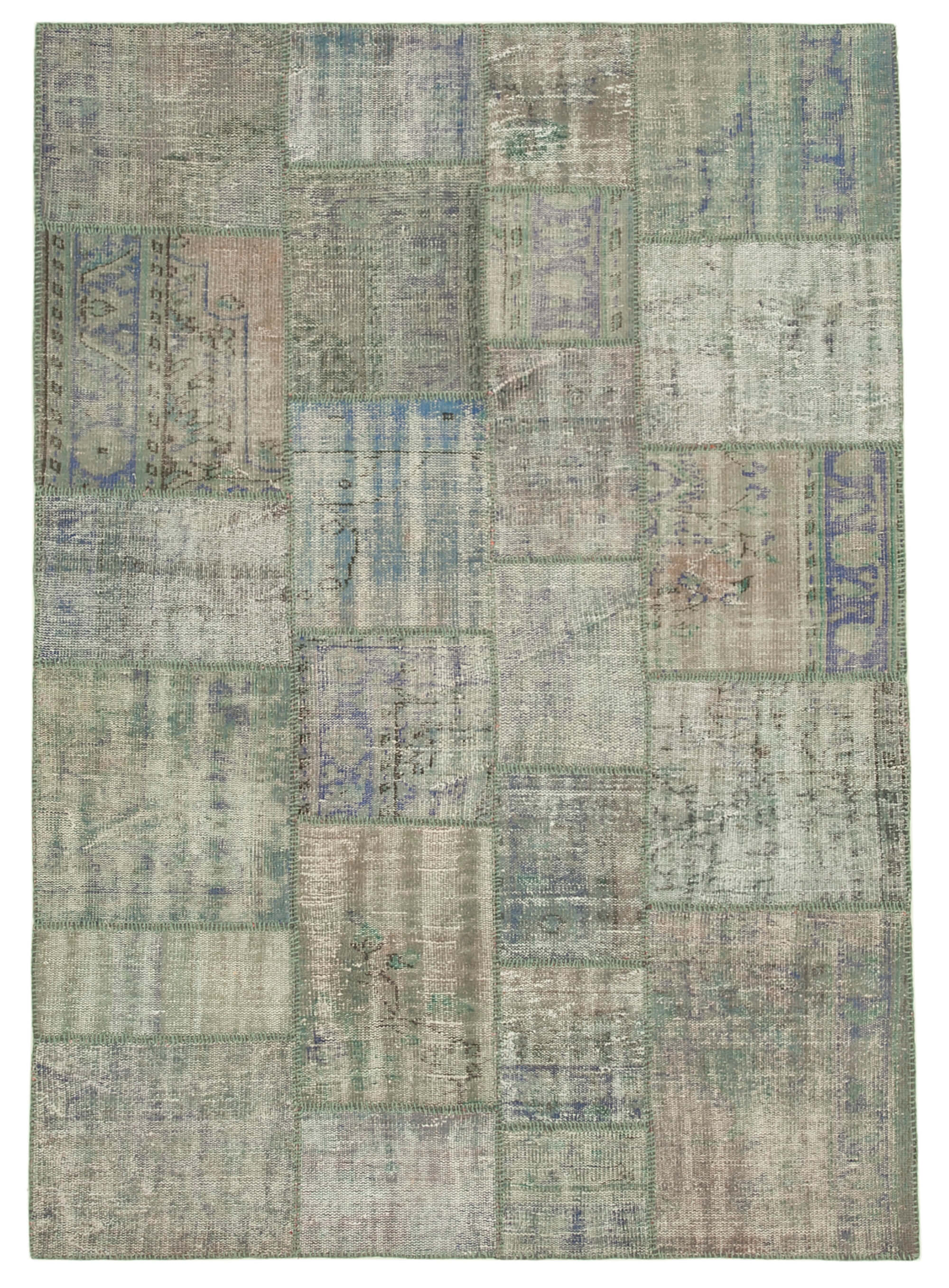 Handwoven Anatolian Contemporary 173 cm x 247 cm Grey Patchwork Carpet