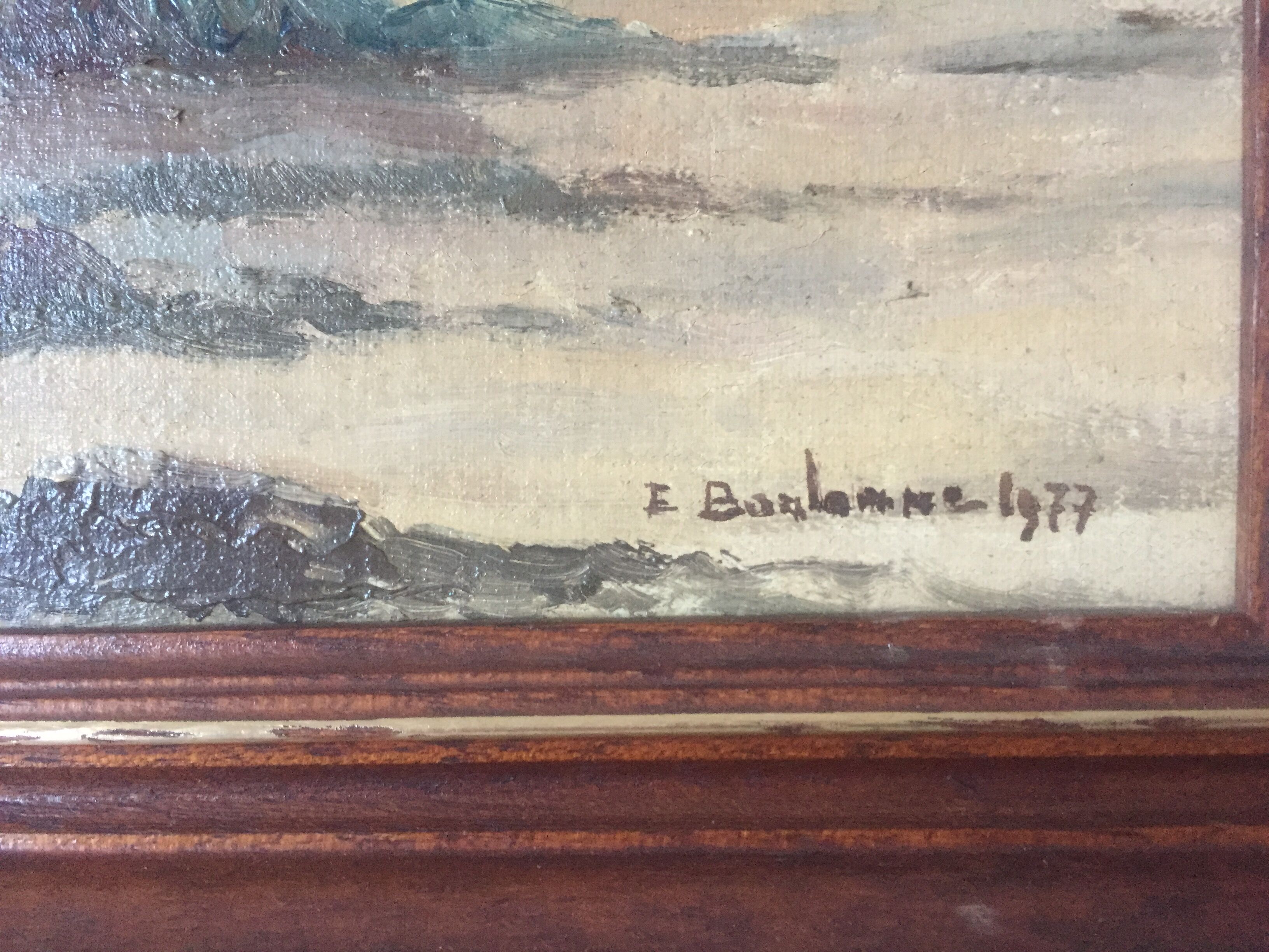 Oil on canvas gulls on the large beach of Saint-Malo