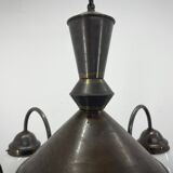 Art deco metal and milk glass chandelier, 1930's