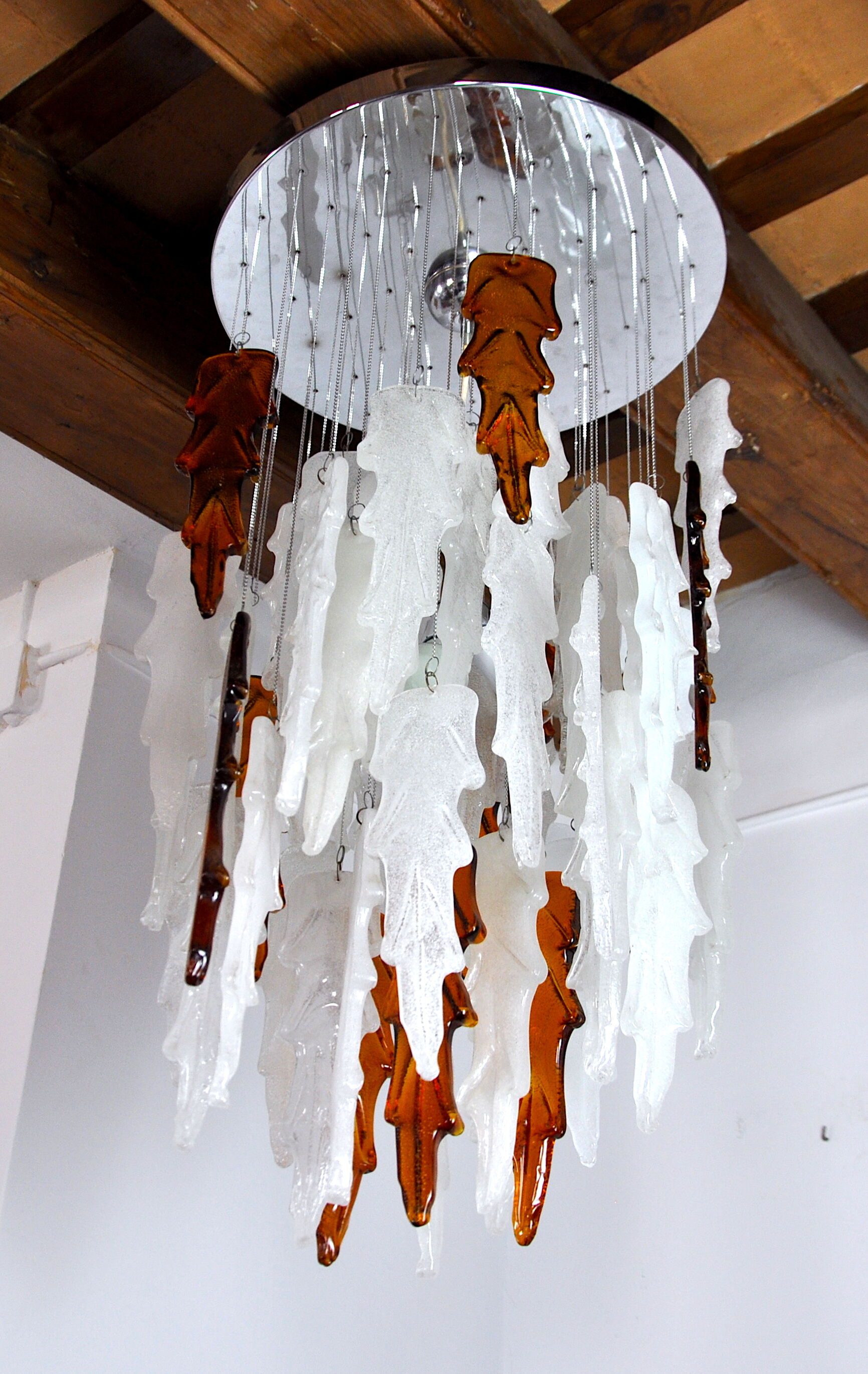 Two-tone waterfall chandelier Poliarte by Albano Poli, Murano, 1970, Italy