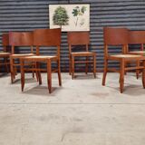 Set of 6 chairs straw wood reconstruction