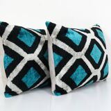 Blue silk ikat velvet pillow covers