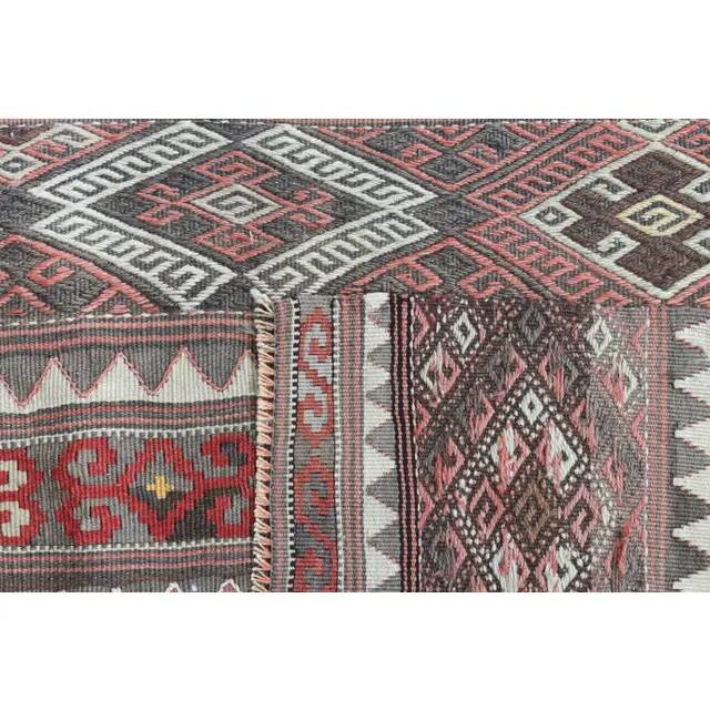 1970s Turkish Oushak Handmade Wool Cotton Brown Kilim Runner Rug 98x418