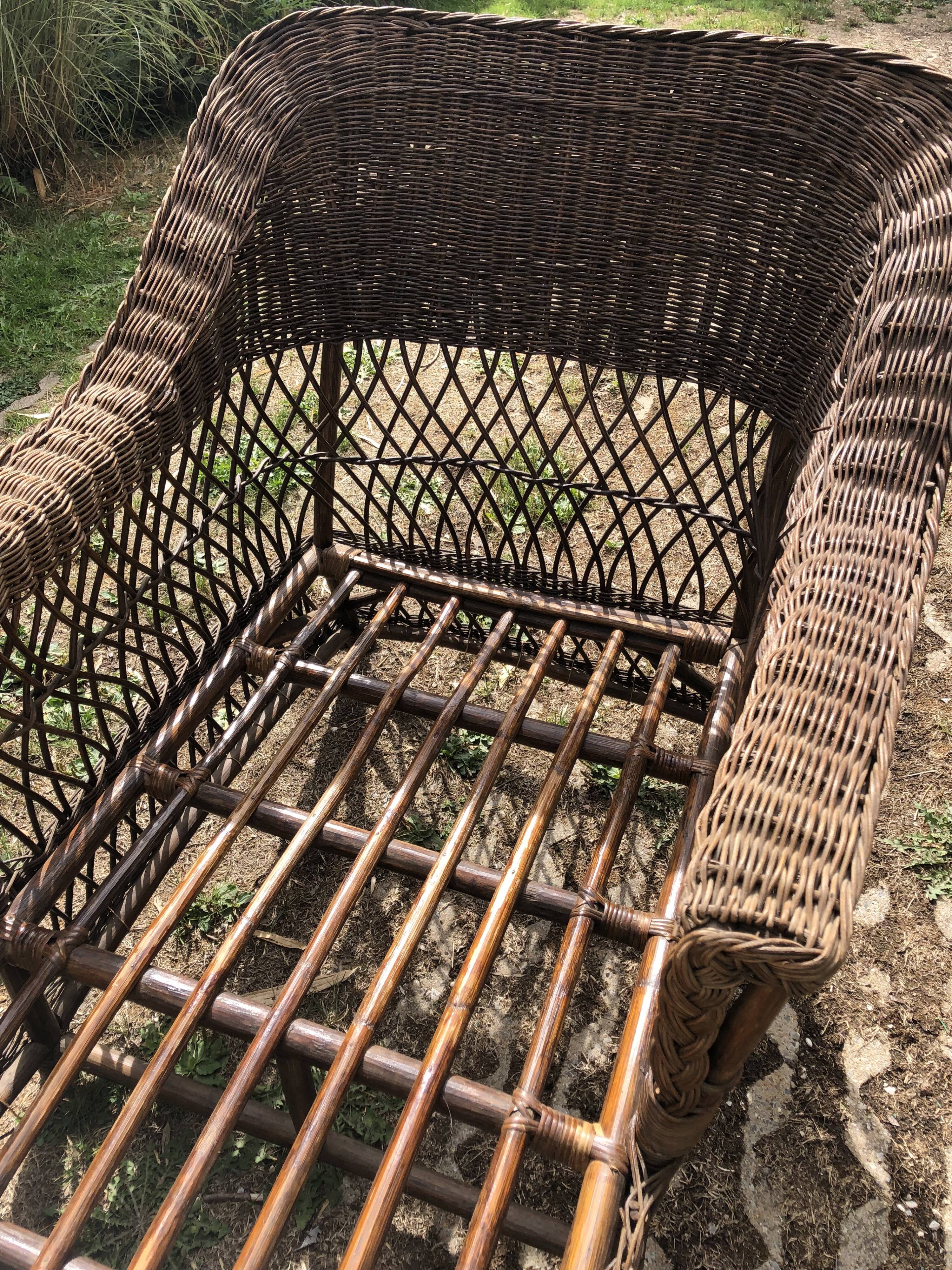 Chaise longue en bambou et rotin avec son matelas