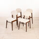 Ensemble de quatre chaises en bois et tissu vintage blanc design italien des années 50