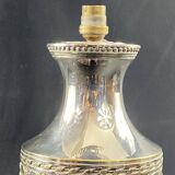 Large Louis XVI style silver metal lamp base on green marble base