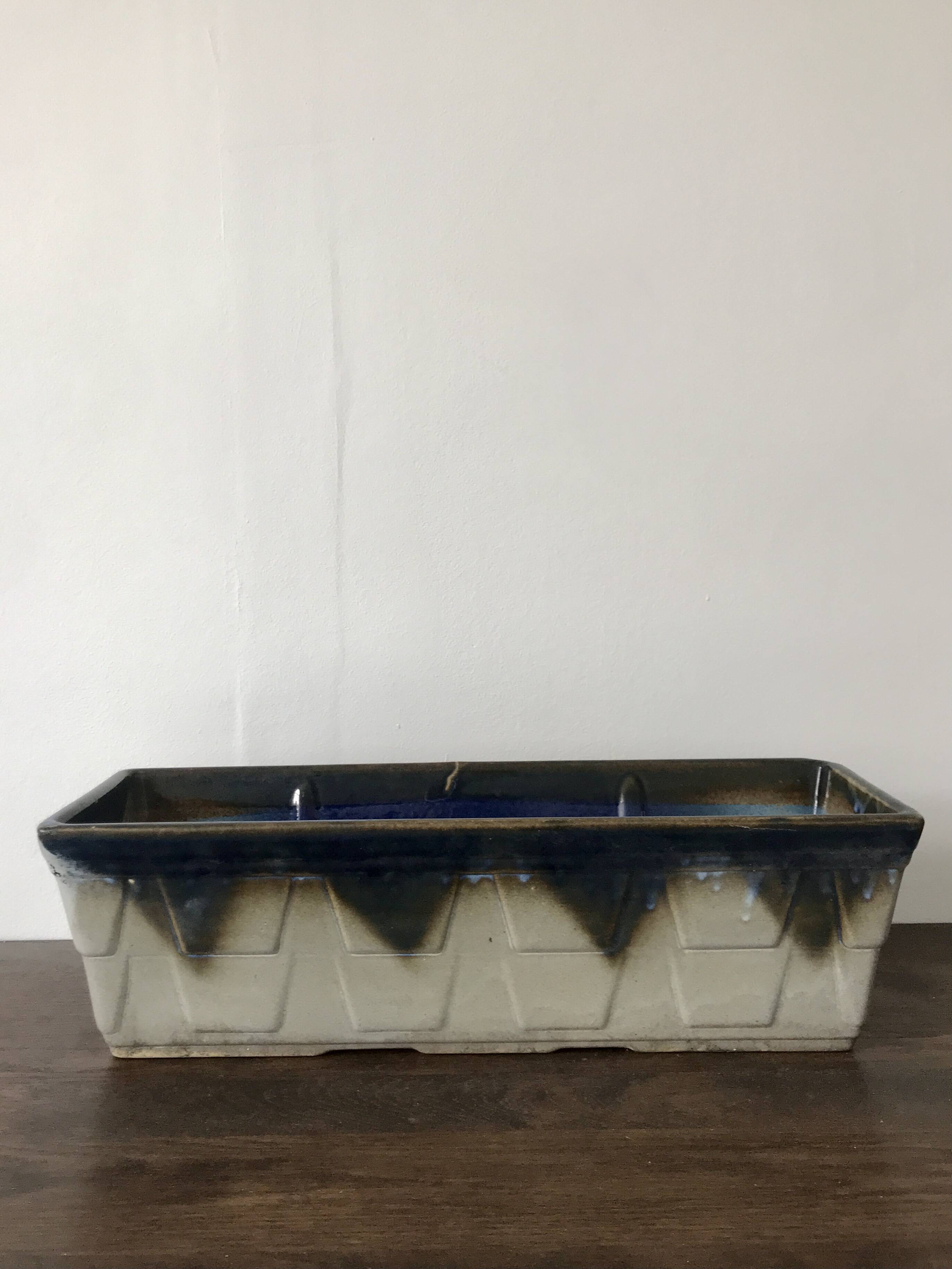 West Germany style blue ceramic planter or pot holder