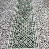 Handmade green and white margoum hallway rug in natural wool